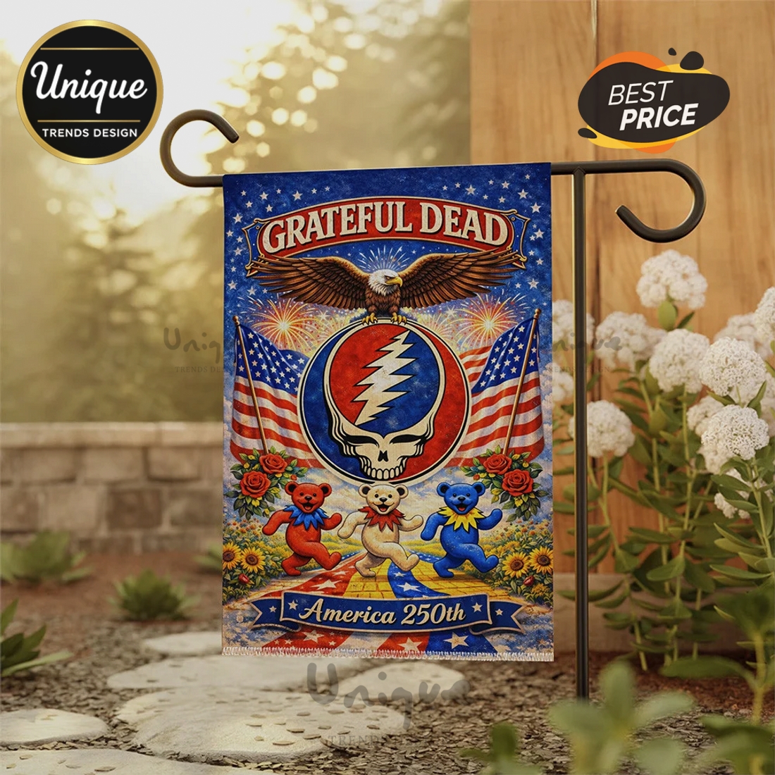 Grateful Dead 250th America Freedom Patriotic Garden Flag Grateful Dead 250th America Freedom Patriotic Garden Flag