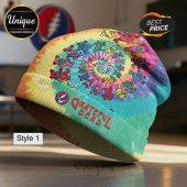 Tie-dye beanie with dancing bears, Grateful Dead text! Colorful, hippie style hat!