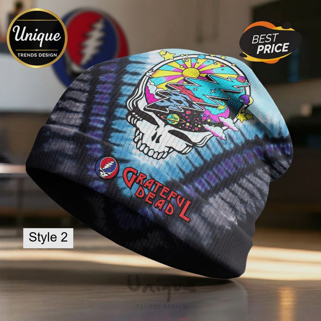 Grateful Dead Dancing Bears Tie Dye Graphic Beanie Hat Grateful Dead Dancing Bears Tie Dye Graphic Beanie Hat