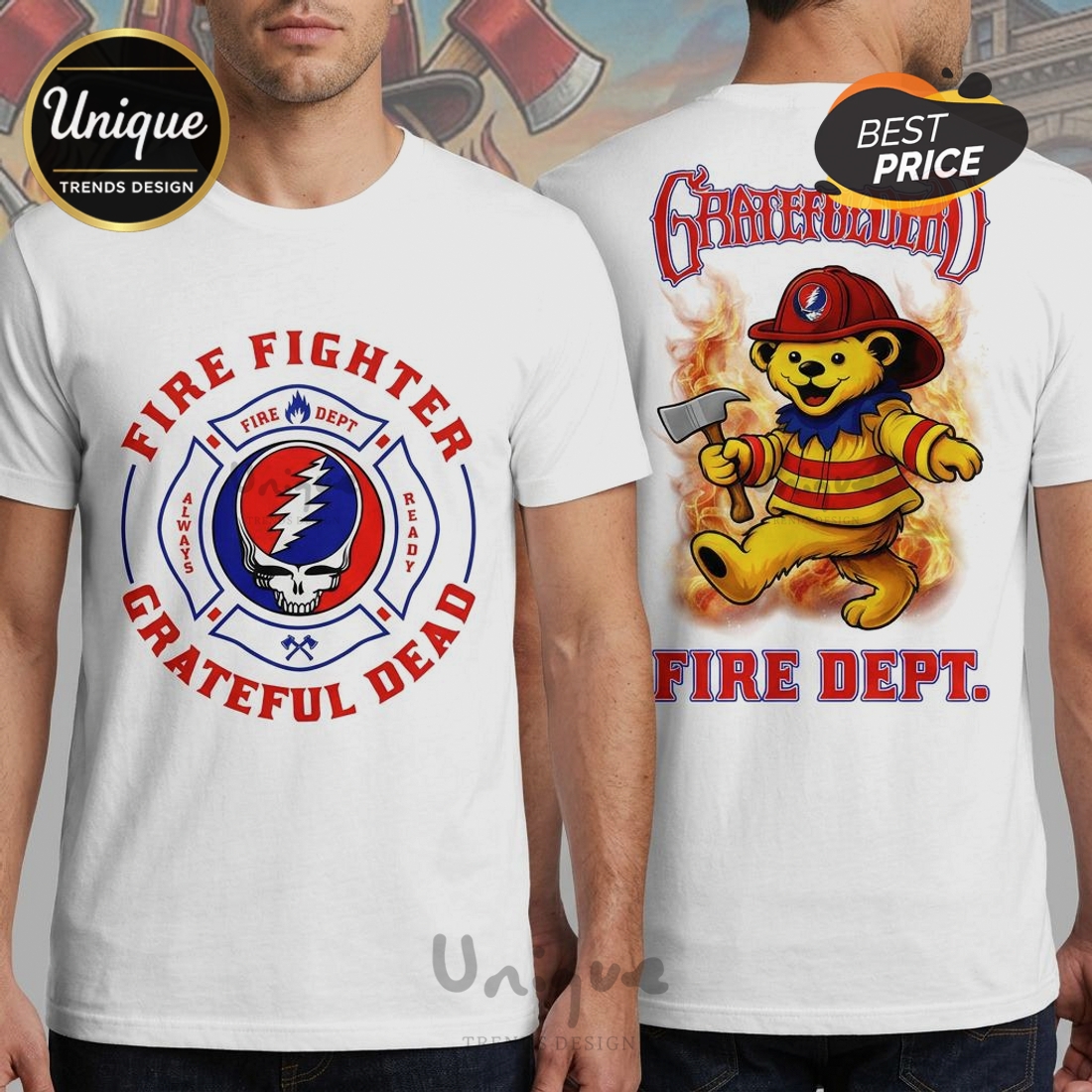 Grateful Dead Firefighter Steal Your Face Bear 3D Graphic T-Shirt Grateful Dead Firefighter Steal Your Face Bear 3D Graphic T-Shirt