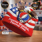 Beanie with American flag, eagle, Grateful Dead skull, and 'Forever Grateful, Forever Free' text.!