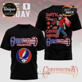 Black t-shirt with Grateful Dead theme! Patriotic skeleton graphic and text: 