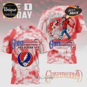Red-dye Grateful Dead tee with 'Until They All Come Home' skeleton graphic; RED FRIDAY flag!
