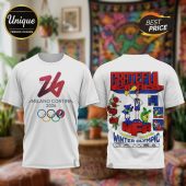 White tee: '26 Milano Cortina 2026' with Olympic rings and Grateful Dead logo, 'Grateful Dead Winter Olympic Games' graphic on back!