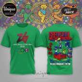 Green tee with 'Milano Cortina 2026' and Grateful Dead Winter Olympic Games design!