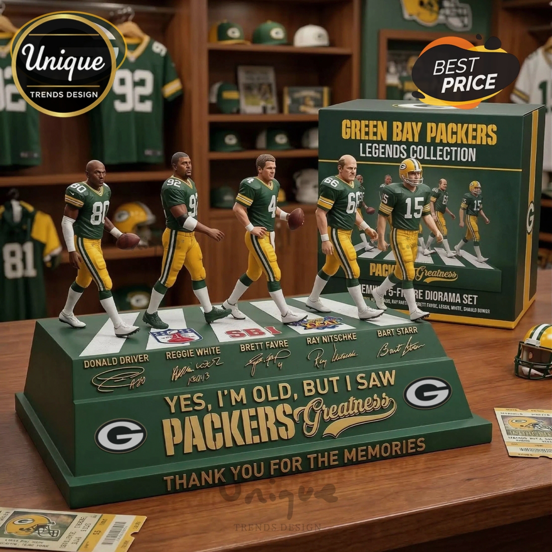 Green Bay Packers Legends Collection Premium Football Diorama Set Green Bay Packers Legends Collection Premium Football Diorama Set