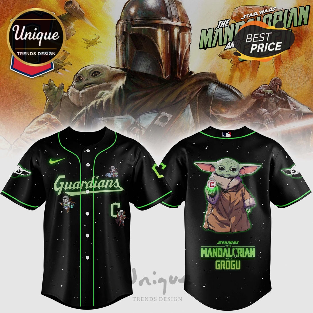 Guardians of Cleveland x Mandalorian Grogu Limited Edition Baseball Jersey Guardians of Cleveland x Mandalorian Grogu Limited Edition Baseball Jersey