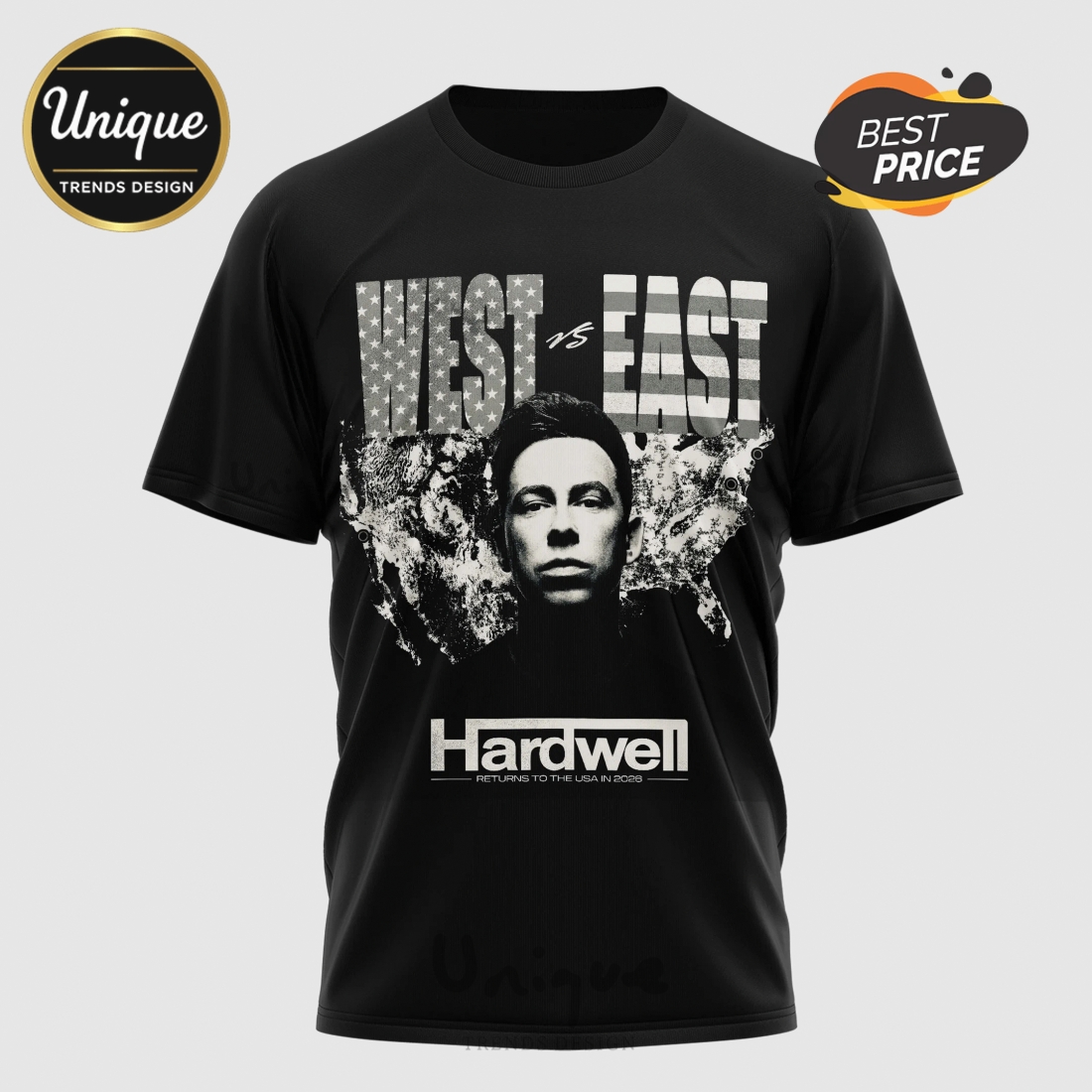 Hardwell USA Tour 2026 West vs East Music Festival Graphic T-Shirt Hardwell USA Tour 2026 West vs East Music Festival Graphic T-Shirt