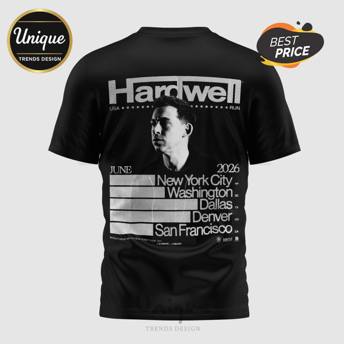 Hardwell USA Tour 2026 West vs East Music Festival Graphic T-Shirt Hardwell USA Tour 2026 West vs East Music Festival Graphic T-Shirt