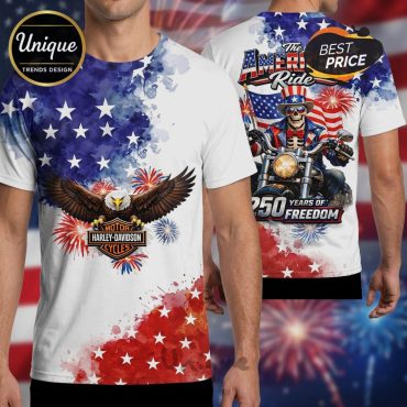 Harley-Davidson 4th July American Ride Patriotic 250 Years Freedom T-Shirt