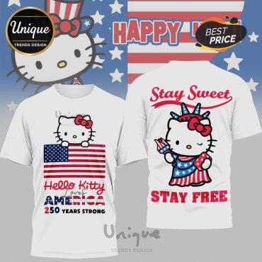 Hello Kitty Stay Sweet Stay Free Patriotic 3D Graphic Tee Shirt