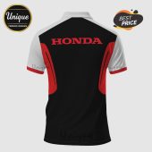 Honda polo shirt. Black, red, white colors. Text: HONDA on back. Racing style apparel!