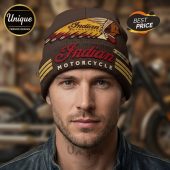 Brown beanie with Indian Motorcycle logo, headdress, and custom name option.!