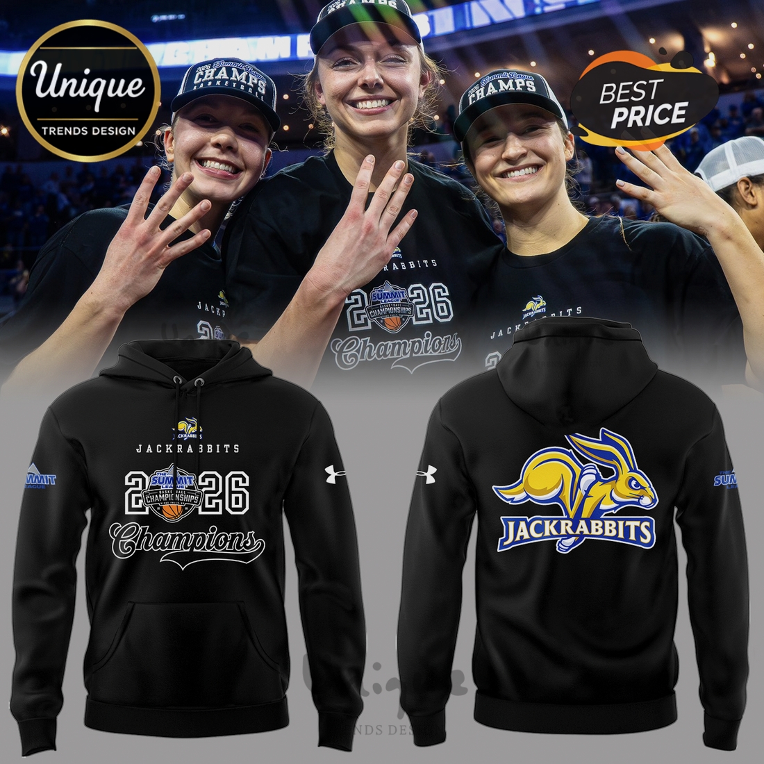 Jackrabbits Champions 2026 Summit League Basketball Hoodie Jackrabbits Champions 2026 Summit League Basketball Hoodie