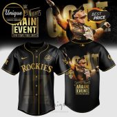 Black baseball jersey with gold trim; text ROCKIES, 17 Time, John Cena Final Match print!
