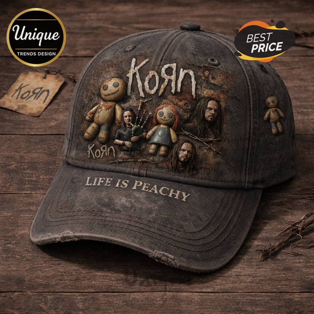 Korn Life Is Peachy Distressed Band Logo Premium Baseball Cap Korn Life Is Peachy Distressed Band Logo Premium Baseball Cap