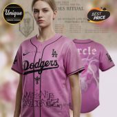 Pink Dodgers jersey with 'MNie Nationz' design! Baseball vibes, grab this sports style!