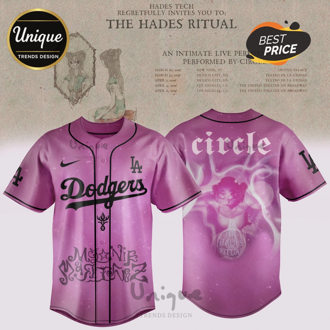 Los Angeles Dodgers The Hades Ritual Circle Pink Baseball Jersey Los Angeles Dodgers The Hades Ritual Circle Pink Baseball Jersey
