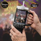 Black Lynyrd Skynyrd tumbler, retro rock band graphic, wings, band photo, '61st Anniversary 1964-2025' text!