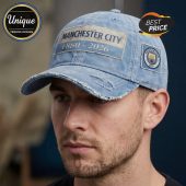 Light blue hat with Manchester City and 1880-2026 text! Distressed look!