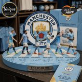 Manchester City FC Legends 3D diorama! Light blue circular base, six footballers, names 