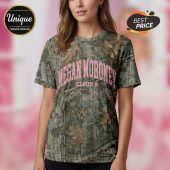 Camo tee with 'Megan Moroney Cloud 9' in pink font! Country music vibe!