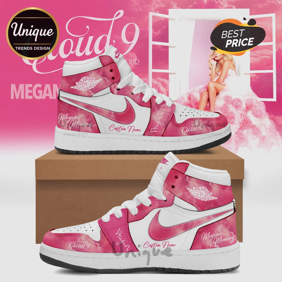 Megan Moroney Cloud 9 Custom Pink Air Jordan High Top Sneakers Megan Moroney Cloud 9 Custom Pink Air Jordan High Top Sneakers