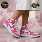 Pink and white custom sneakers with 'Mayaa Murray', 'Custom Name', 'Megan', and 'Cloud 9' text!