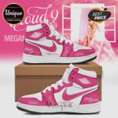 Pink & white custom hi-top sneakers. 