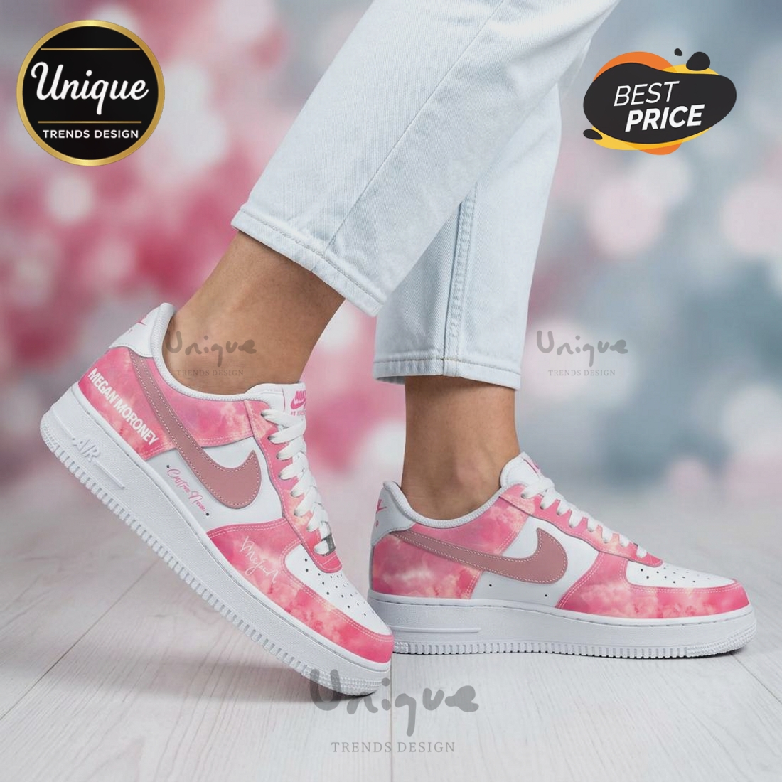 Megan Moroney Cloud 9 Tour Custom Pink Air Force 1 Sneakers Megan Moroney Cloud 9 Tour Custom Pink Air Force 1 Sneakers