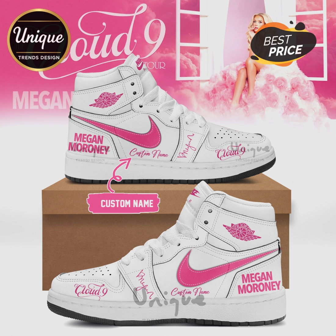 Megan Moroney Cloud 9 Tour Personalized Air Jordan 1 Sneakers Megan Moroney Cloud 9 Tour Personalized Air Jordan 1 Sneakers