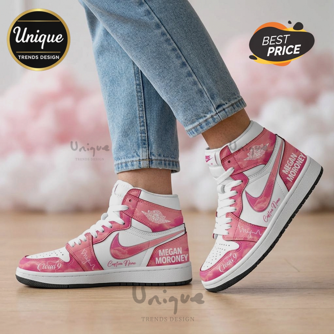 Megan Moroney Cloud 9 Tour Personalized Pink Air Jordan High Top Shoes Megan Moroney Cloud 9 Tour Personalized Pink Air Jordan High Top Shoes