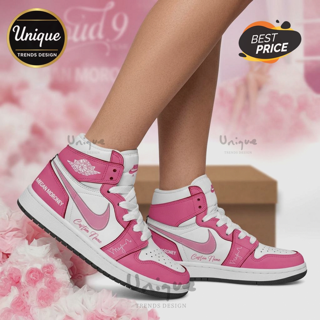 Megan Moroney Cloud 9 Tour Pink Custom Air Jordan 1 Sneakers Megan Moroney Cloud 9 Tour Pink Custom Air Jordan 1 Sneakers