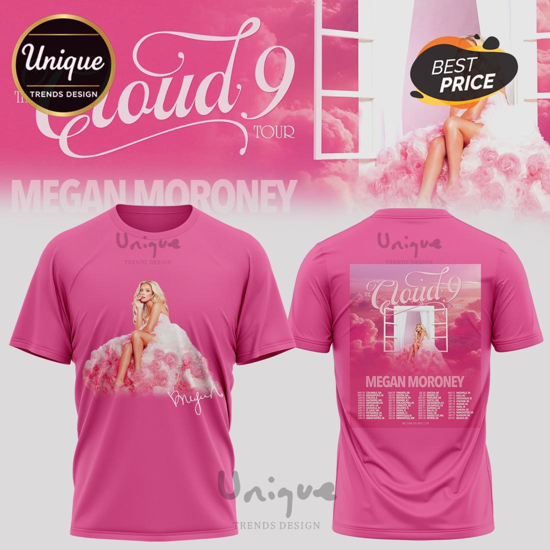 Megan Moroney Cloud 9 Tour Pink Graphic Concert T-Shirt Megan Moroney Cloud 9 Tour Pink Graphic Concert T-Shirt