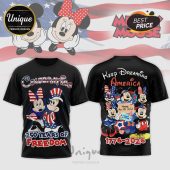 Black patriotic Disney tee with Mickey and Minnie, text