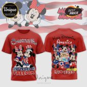 Red Disney Mickey Minnie t-shirt! Patriotic retro design! Front says 'CELEBRATING 250 YEARS OF FREEDOM'! Back has 'Keep Dreaming AMERICA 1776-2026'!