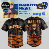 Black and orange Naruto themed Brewers baseball jersey with front and back designs.!