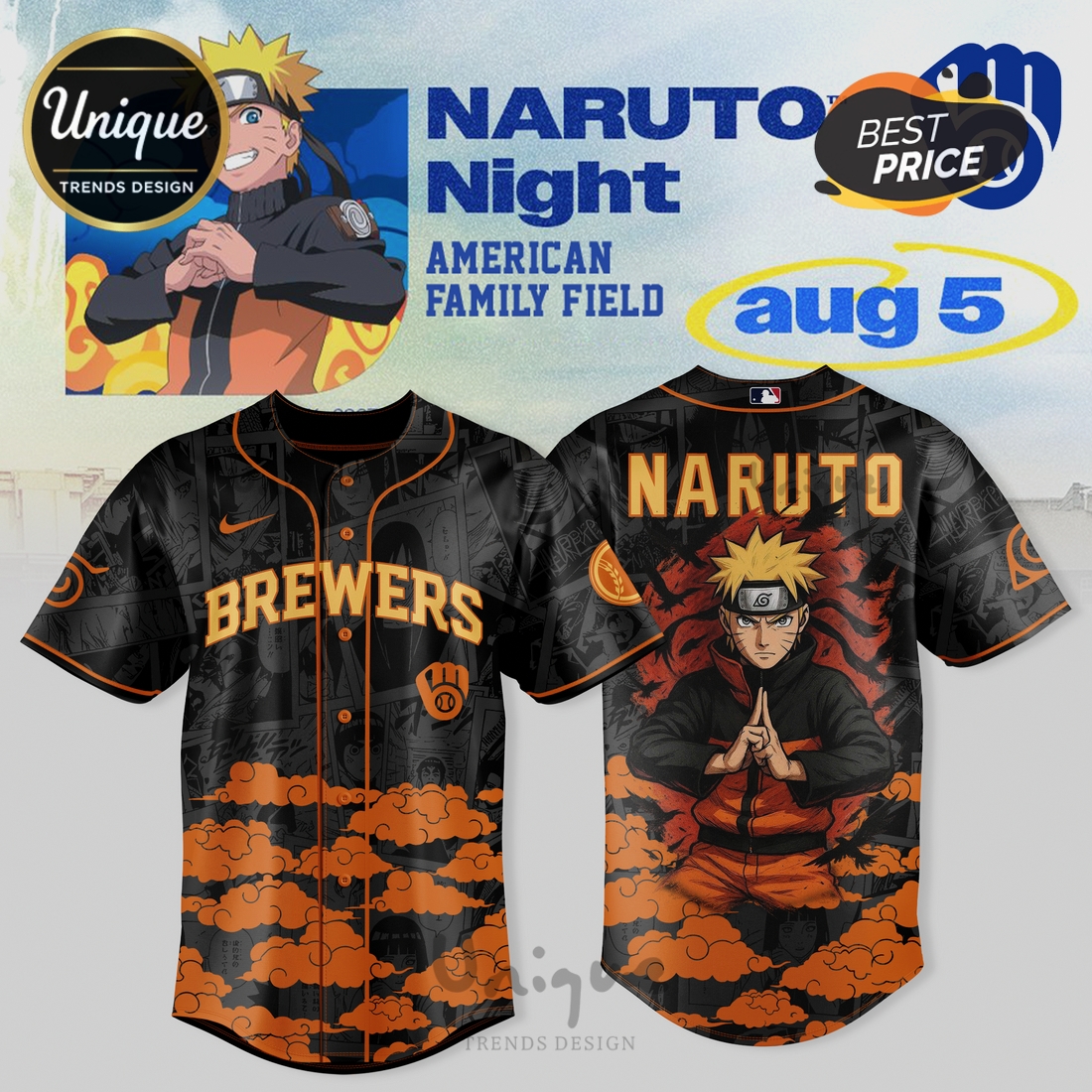 Milwaukee Brewers Naruto Night Themed Baseball Jersey Milwaukee Brewers Naruto Night Themed Baseball Jersey