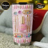Pink tumbler featuring nail art tools and 'Chloe' text!