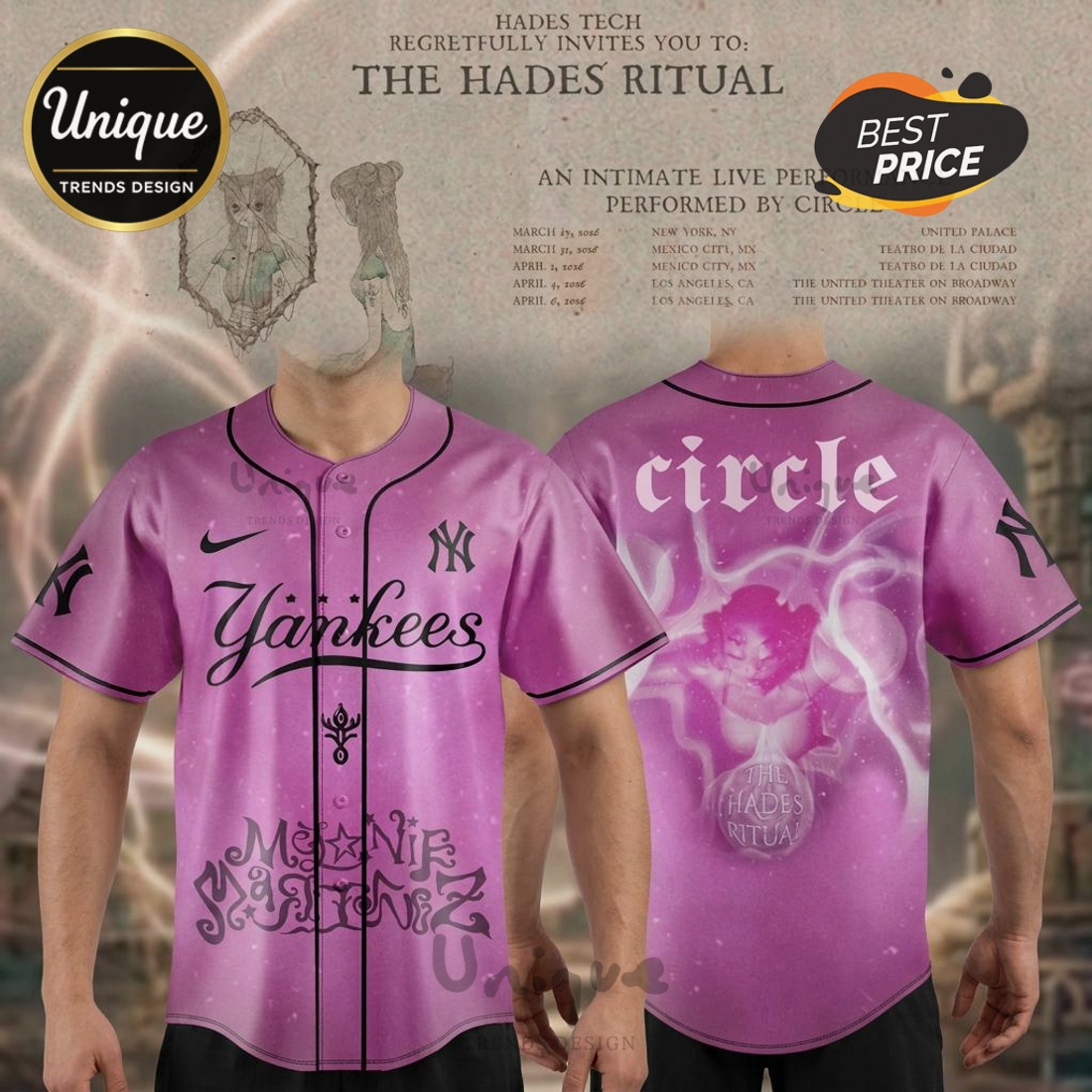 NY Yankees The Hades Ritual Circle Pink Baseball Jersey NY Yankees The Hades Ritual Circle Pink Baseball Jersey