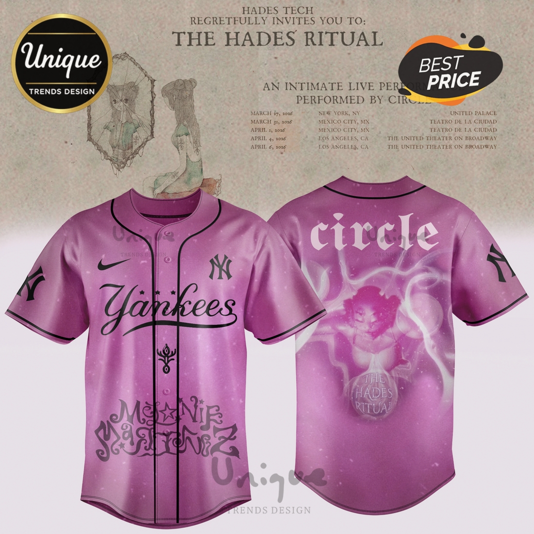 NY Yankees The Hades Ritual Circle Pink Baseball Jersey NY Yankees The Hades Ritual Circle Pink Baseball Jersey