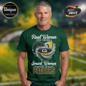 Green tee with text: Real Women Love Football, Smart Women Love the Packers! Football graphic with green, gold, and silver accents!