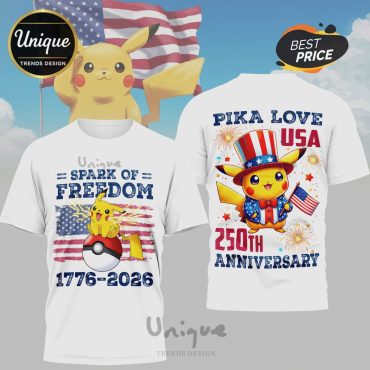 Pikachu USA 250th Anniversary 1776-2026 Spark of Freedom 3D T-Shirt
