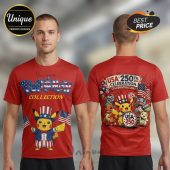 Red patriotic Pokémon tee featuring Pikachu in Uncle Sam outfit and 