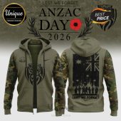 ANZAC Day 2026 olive green hoodie featuring a tiger, poppy, Australian flag, and soldiers.!