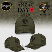 Three ANZAC Day 2026 caps with Richmond tiger logo on camo background.!