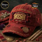 Distressed red Rush baseball cap! Gold 