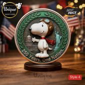 Statue art featuring Snoopy, US Capitol, and Statue of Liberty! Reads: 250 Years. One Nation.!