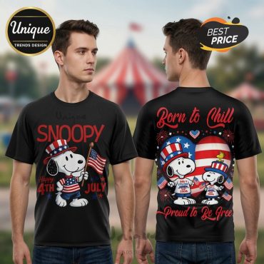 Snoopy 4th of July Patriotic Born to Chill 3D Graphic T-Shirt