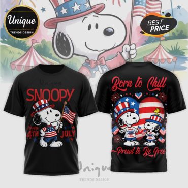 Snoopy 4th of July Patriotic Born to Chill 3D Graphic T-Shirt